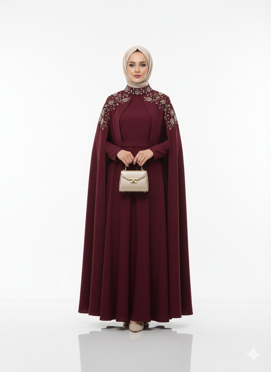 (Bordo) Talin resmi yazlık elbise