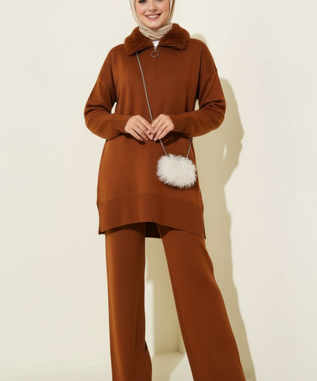 Defne Triko Takımı (Kahverengi)