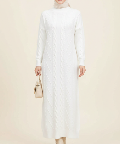 Nisa Triko Elbisesi (Beyaz)