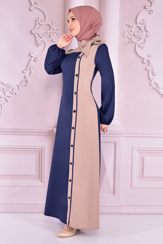 Düğmeli Elbise (İndigo) ASM2460