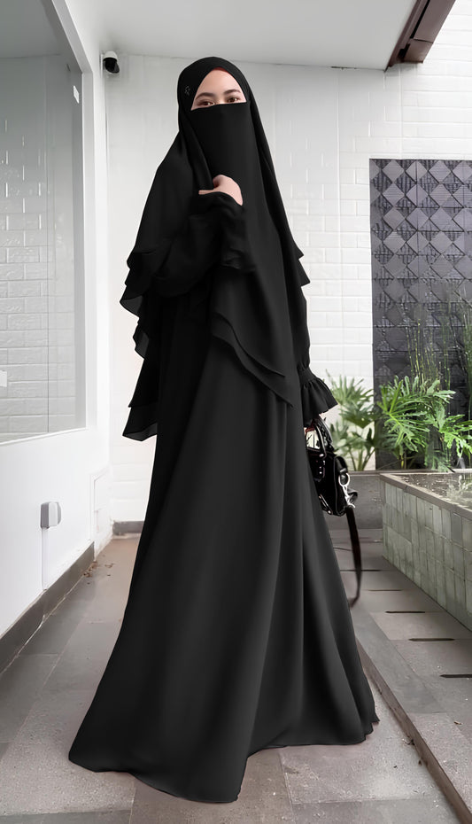 Asma Ferace ve Tesettür İkili Takım (Siyah) 4098