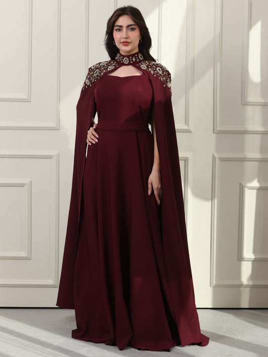 (Bordo) Talin resmi yazlık elbise