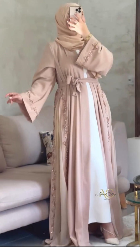 Lilas" Yazlık Resmi Abaya Takımı (Bej)